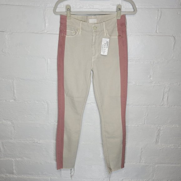 Mother Women's Size 26 Jeans The Looker Ankle Fray Ivory Rose